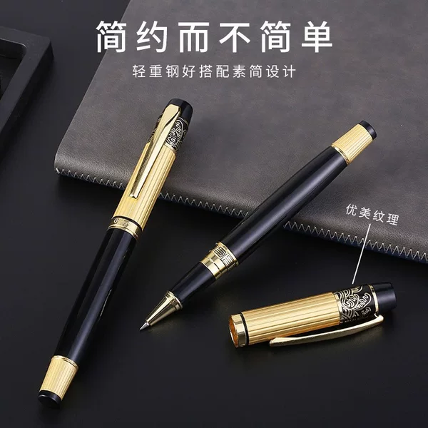 New embossed business metal ballpoint pen, suitable for office and meeting use, contract signing, promotional events, and as a gift; neutral-colored pen