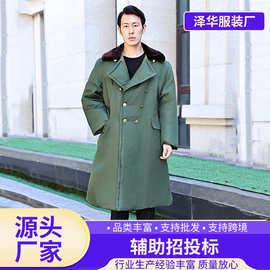 厂家批发军绿色大衣绿色棉大衣冬季防寒服加绒加厚长款大衣批发