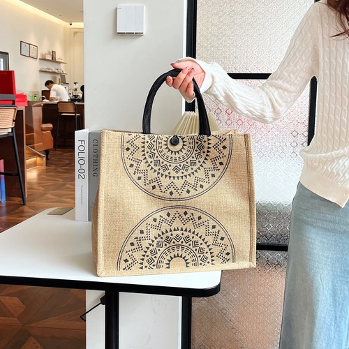 New Cotton Linen Handbag Printed Bento Style Tote Bag Large Capacity Hand-held Bag with Letter Print Women's Bag Wholesale