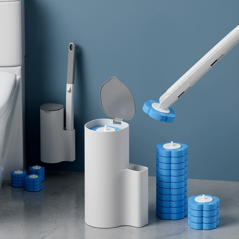 Wall-mounted Disposable Toilet Brush, Replaceable Scented Heads, Punch-free Mounting