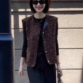 欧货复古豹纹无袖两面穿马甲女2025秋季新款洋气百搭显瘦外穿背心