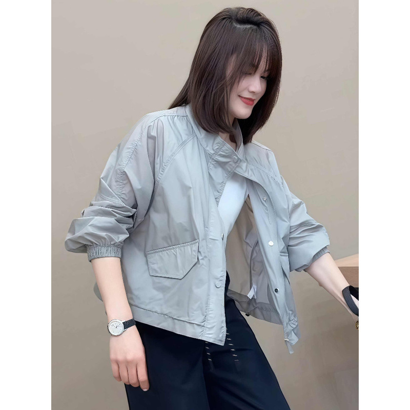 2026 Summer New Korean Style Stand Collar Lightweight Sun Protection Clothing for Women, Loose Casual Versatile Short Design Jacket Top