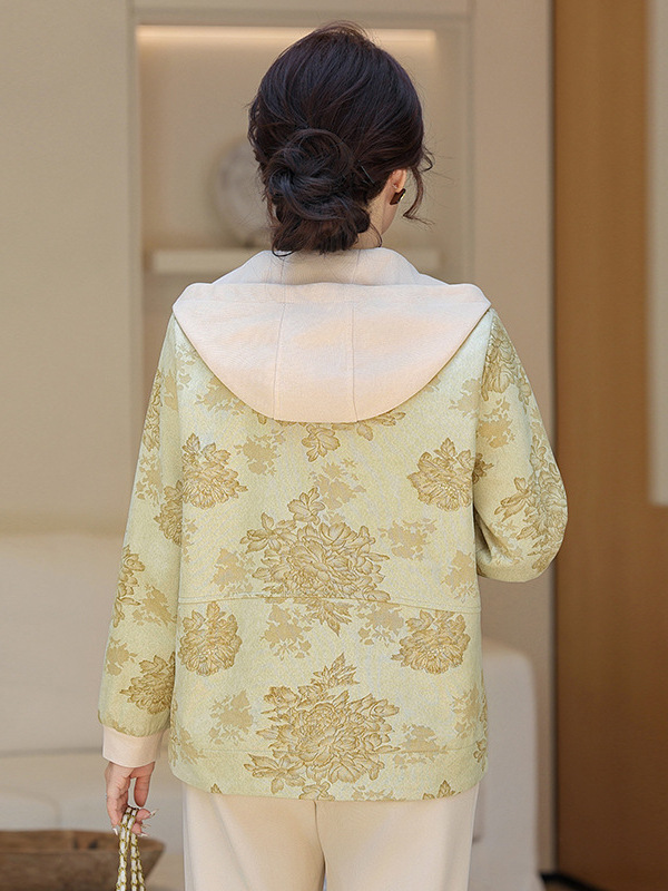 妈妈秋装2025新款连帽外套中老年女装休闲上衣春秋拉链风衣夹克衫|undefined