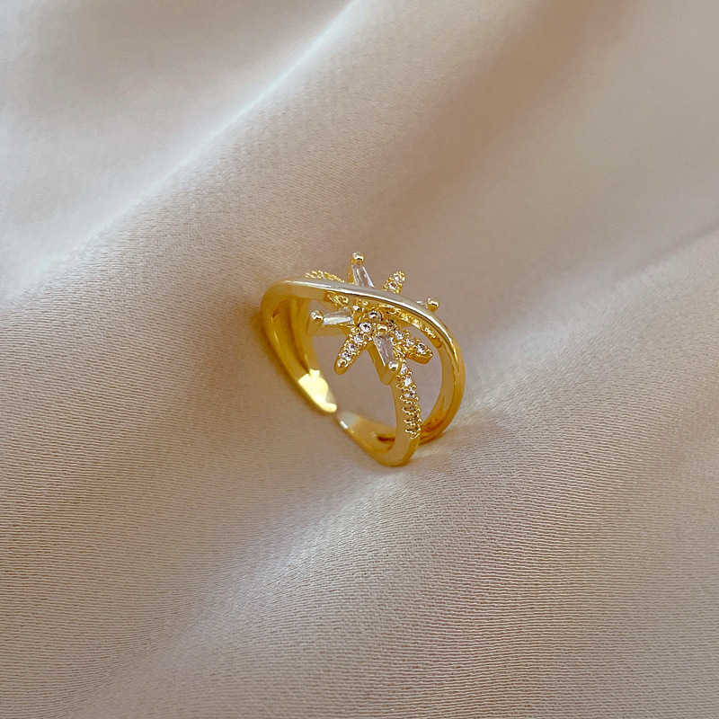 Fashion Star Brass Plating Inlay Zircon Open Ring 1 Piece