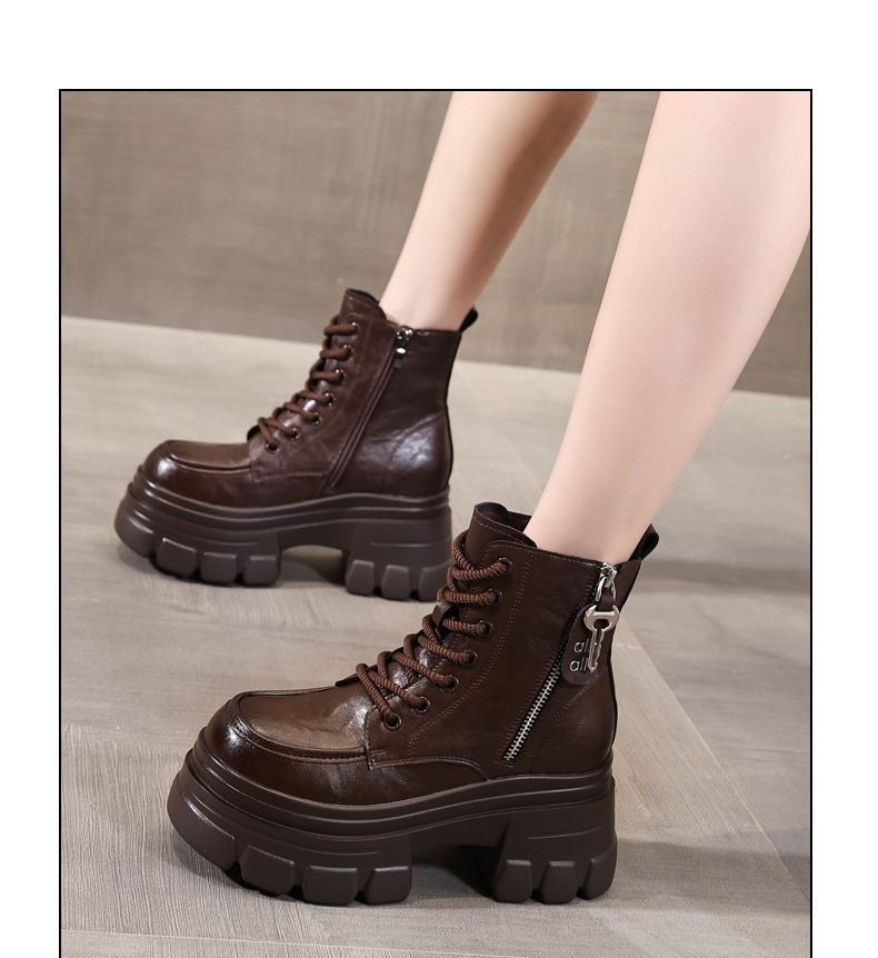 Boot nữ kiểu Anh đế dày nâng chiều cao, cổ ngắn, phong cách retro — Lớp lót nhung đen chi tiết 10