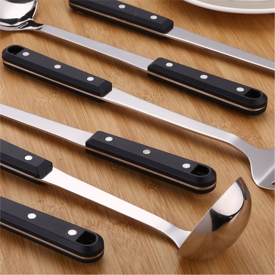 No magnético de acero inoxidable utensilios de cocina espátula cuchara de sopa espátula de cocina Negro Perla olla caliente sopa Shell freír pala colador grande