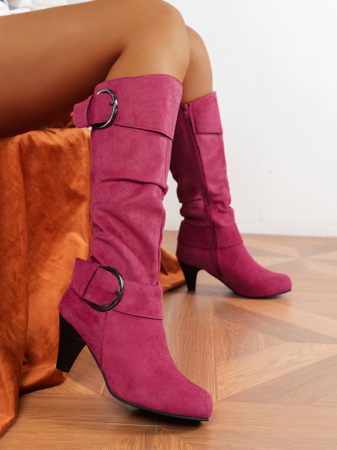 Damen Overknee Stiefel Mit Blockabsatz Und Schnallen Design_voghion.com