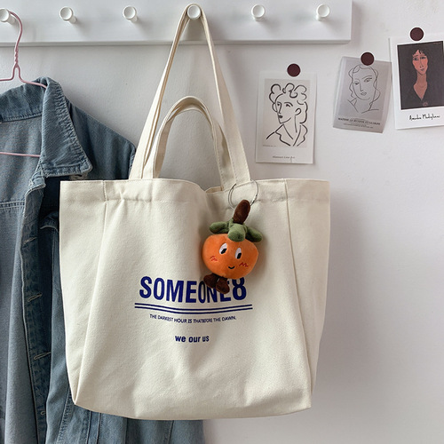 Canvas bag women's single shoulder lazy style literary Japanese and Korean ins simple large capacity letter student school bag summer
