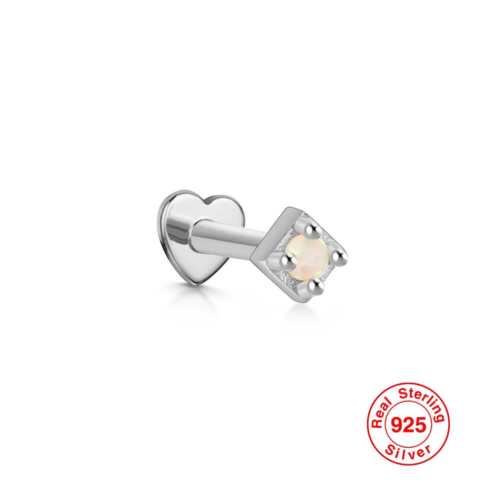 S925 plata esterlina ópalo diamante incrustado en forma de corazón hilo piercing oído hueso Stud Europea y Americana Venta caliente de alta calidad pendientes