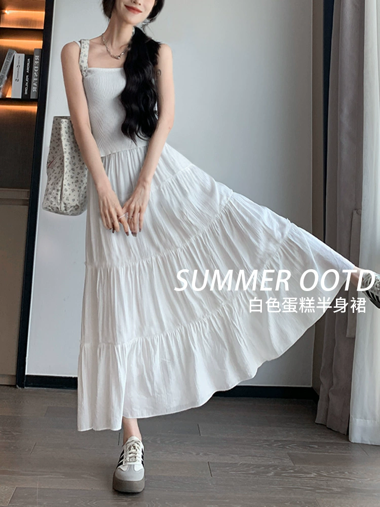 Белая юбка для женщин, новинка 2025 года, летняя большая распашная юбка с высокой талией, юбка-зонтик, длинная юбка, миниатюрная юбка-тортик