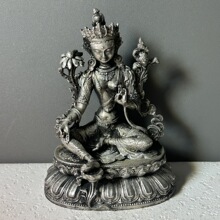 做旧仿古仿鎏银绿度母家居摆件 复古文玩杂项装饰礼品供奉摆件