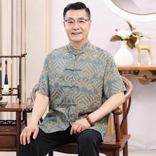 2024新款唐装男中老年丝绸爷爷夏装老人中式衣服爸爸冰丝短袖套装