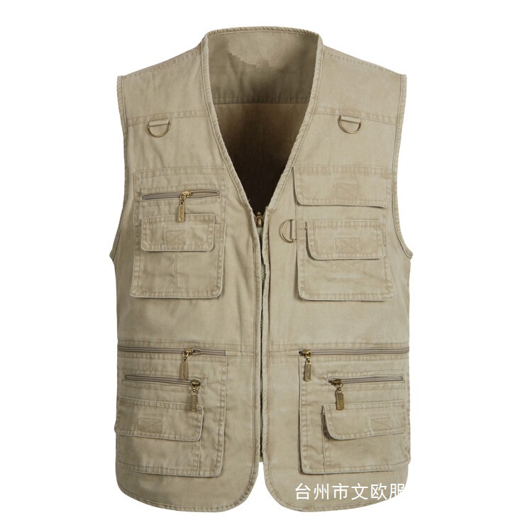 Cross-Border Hot-Selling Men's Vest for Middle-Aged and Elderly, Denim Cotton Outdoor Vest with Multiple Pockets, Oversized, European and American Style, Heavy-Duty