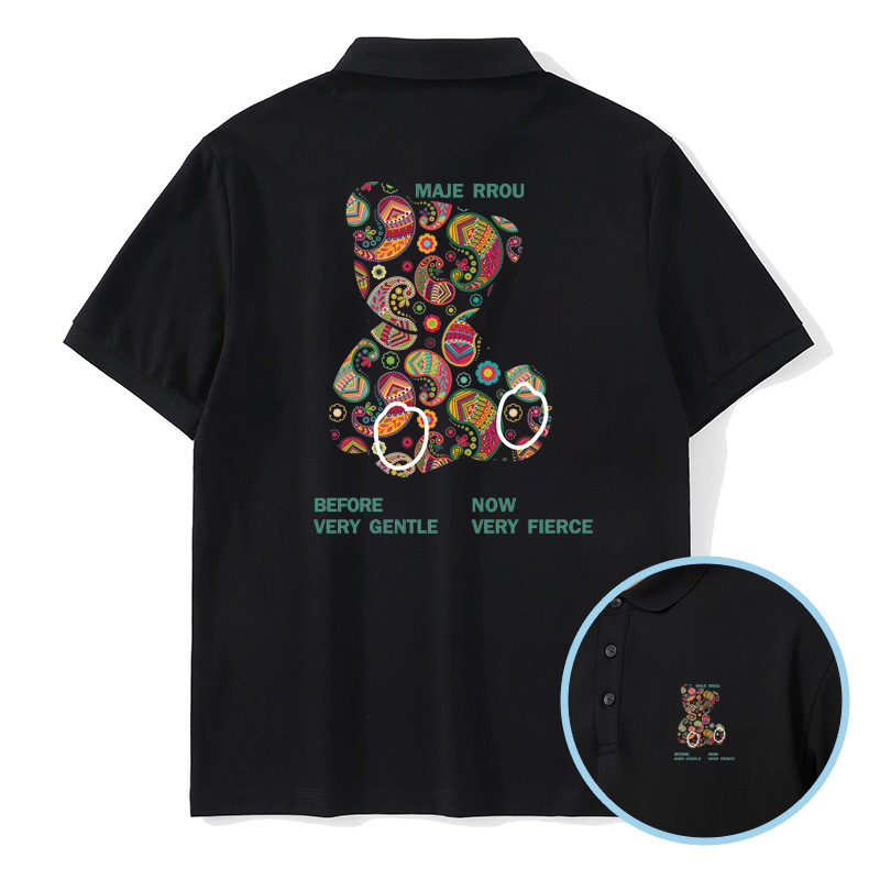 Short-Sleeved Polo Shirt Men's Summer Thin Loose Bear Print Top Men's Casual Lapel Short-Sleeved T-Shirt Men's