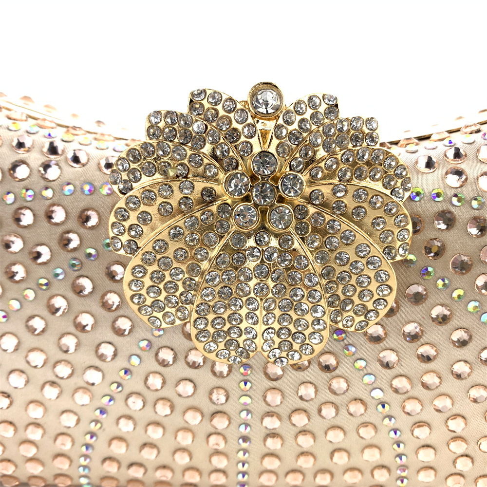 420g Weight Polyester Lining Material Lock clasp Closure Type Chain Strap Type Crossbody Bag, Evening Bag Bags Type Party Occasion Polyester Material Flower Pattern All Seasons Season Women's Gender Diamond Design Elegant Style Shell Shape Gold, Silver, Black Color Gold Silver Black Polyester Flower Shell Evening Bags 4