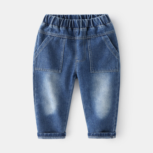 2024 spring boys 'denim pants casual cotton fashionable pants monochrome mid-waist soft and cute pants