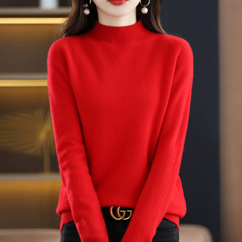 Woolen knitted sweater, high collar, loose fit