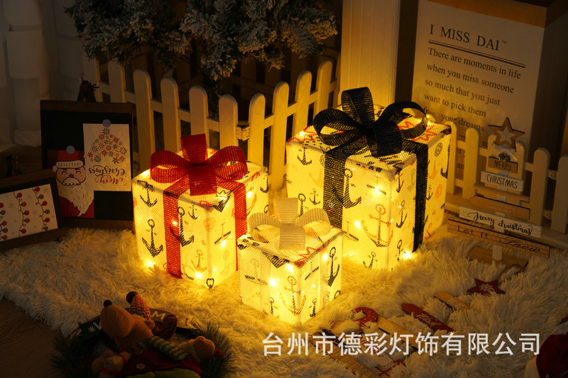 LEDクリスマスプレゼント箱三点セット越境新作クリスマス装飾灯シチュエーションアレンジ装飾灯|undefined