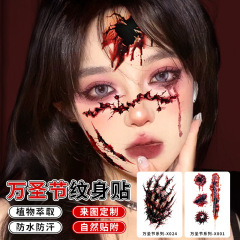 新型はハロウィンの紋様をまねて偽の傷跡を貼ります。