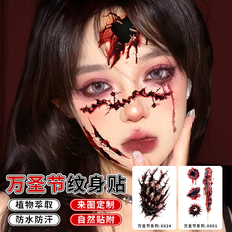 New Imitation Halloween Tattoo Sticker Fake Scar Wounding Sticker Face Tattoo Sticker Dress Up Horror Bloody Makeup Props