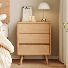 生态实木床头柜卧室家用现代简约床边窄三层加高小型置物储物收纳