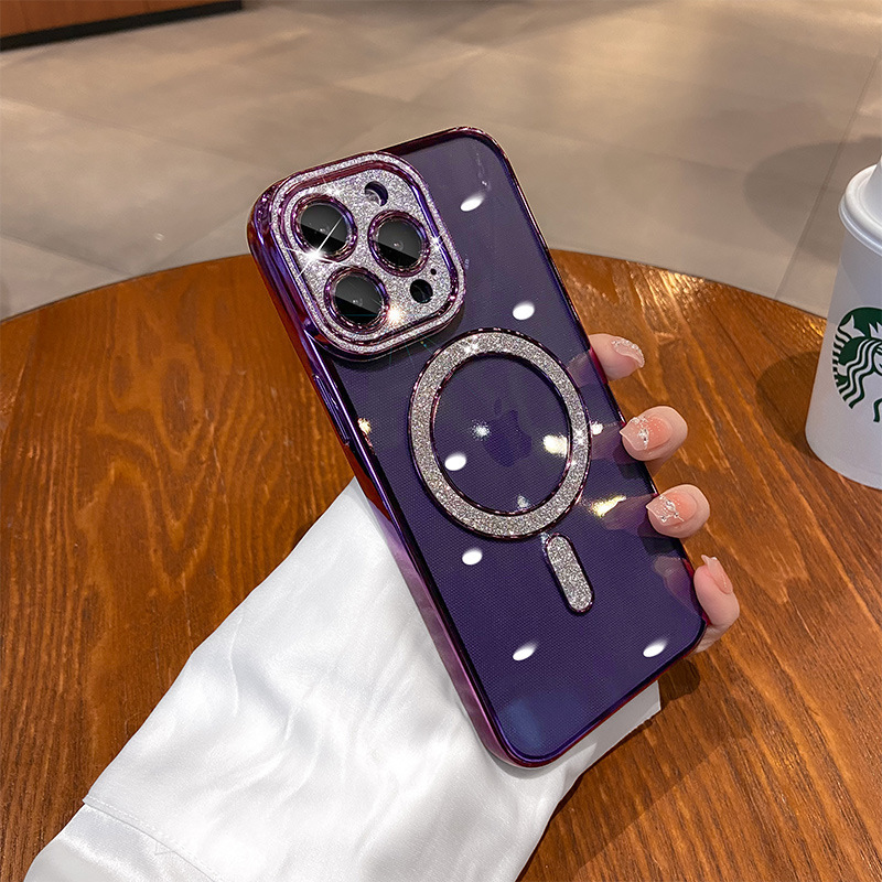 Lente de diamante flash simple y transparente para iphone15 magnético 16ProMax Apple 14 funda para teléfono móvil 13 hombres y mujeres 16