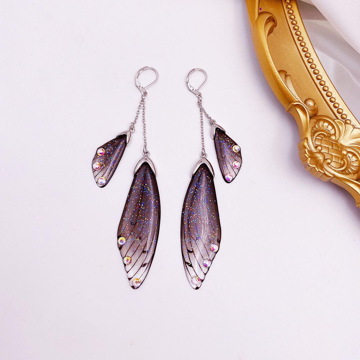 Wholesale Jewelry 1 Pair Simple Style Wings Alloy Rhinestones Drop Earrings display picture 6