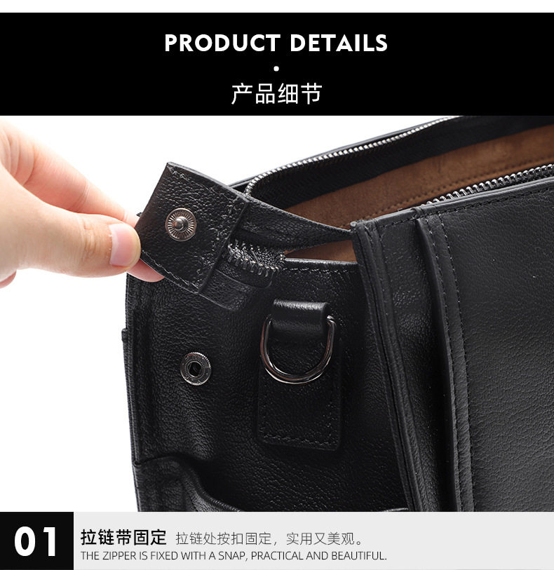 Túi xách nam dung tích lớn 40×13×29 cm đựng laptop 15,6 inch, túi đeo chéo vai da bò — Lớp lót nỉ cao cấp màu đen chi tiết 20