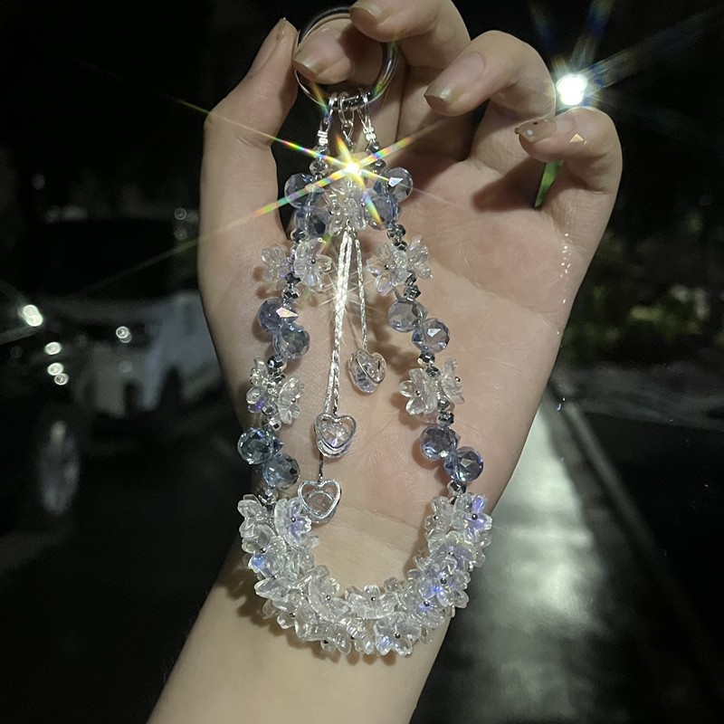 Light Luxury Super Glitter Pink Purple Crystal Keychain Classy Exquisite Girly Heart Anti-Lost Mobile Phone Bag Sweet Hanging Chain