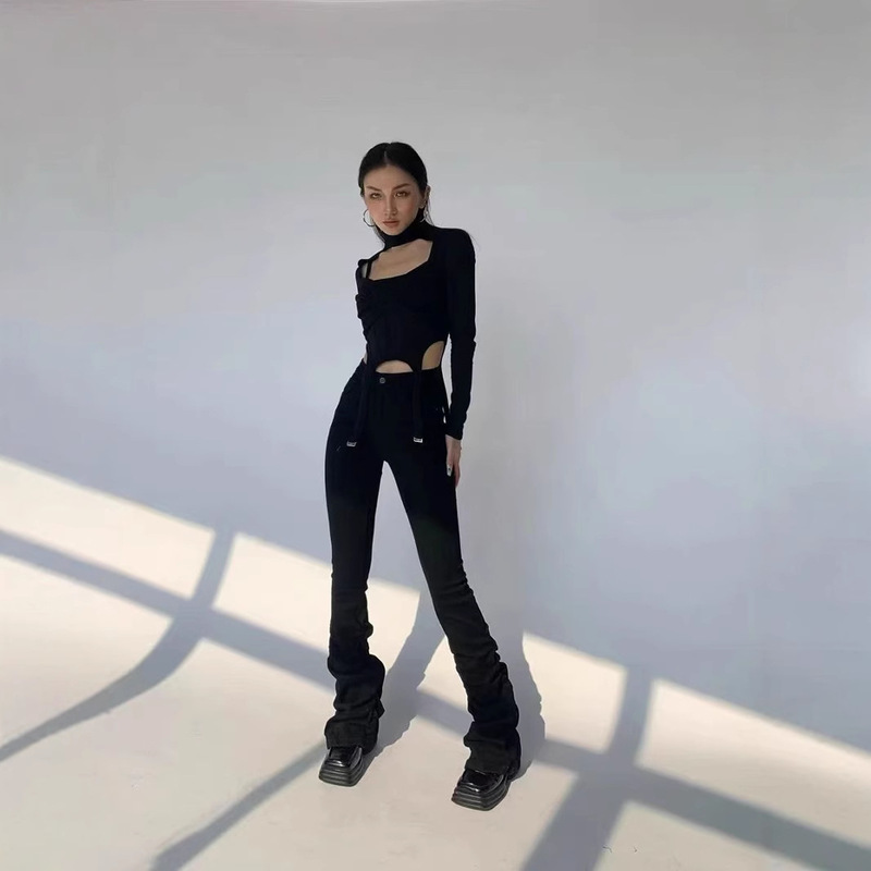 American-Style Spicy Girl Slim-Fit Pants with Ruched Flared Jeans, New Autumn and Winter High-Waisted Slimming Floor-Length Pants, Stacked Pants American-Style Spicy Girl Slim-Fit Pants with Ruched Flared Jeans, New Autumn and Winter High-Waisted Slimming Floor-Length Pants, Stacked Pants