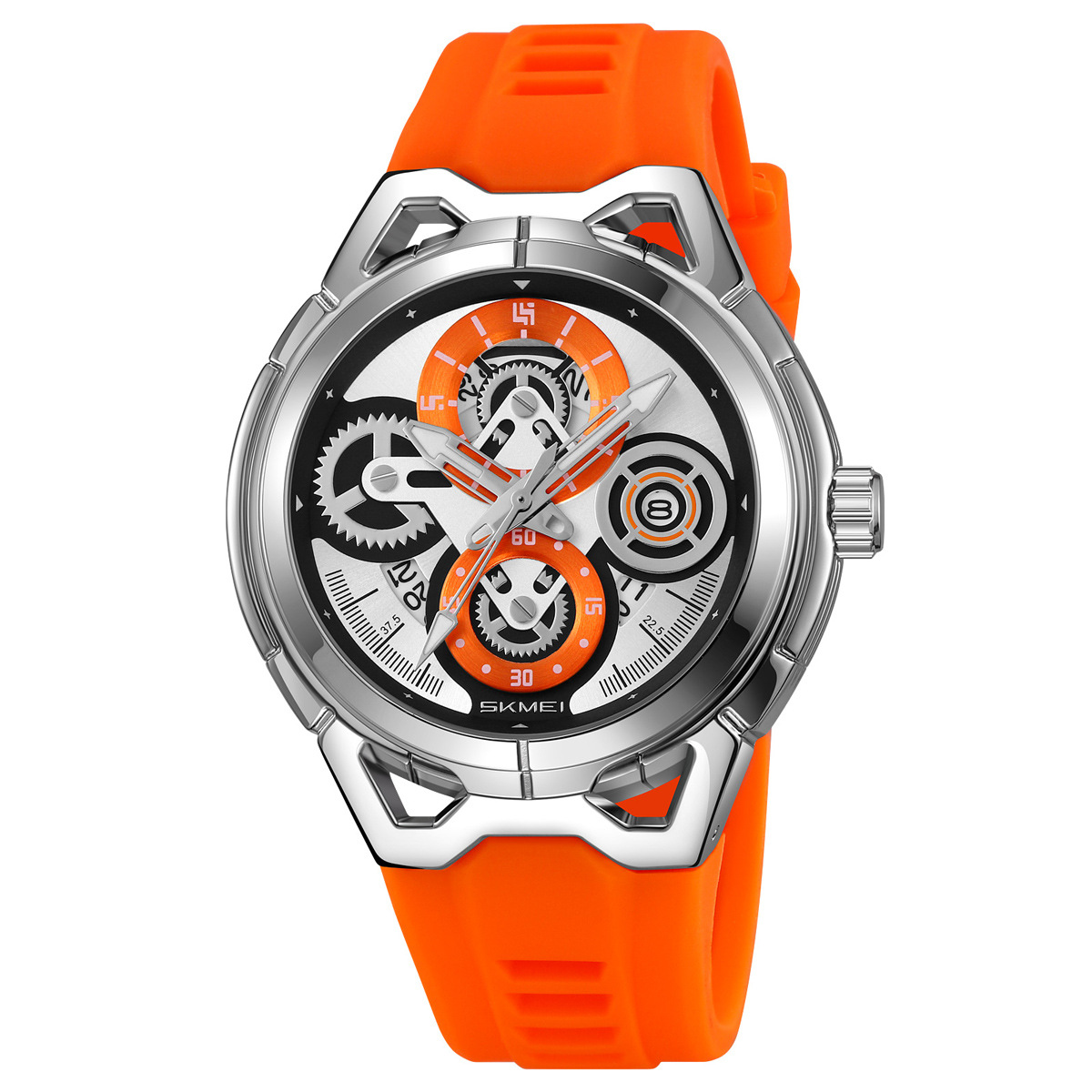 Momento de los hombres Mechanical Wind Calendar reloj de pulsera silicona correa de cuarzo nocturno impermeable reloj de cuarzo transfronterizo exclusivo para la fábrica de origen