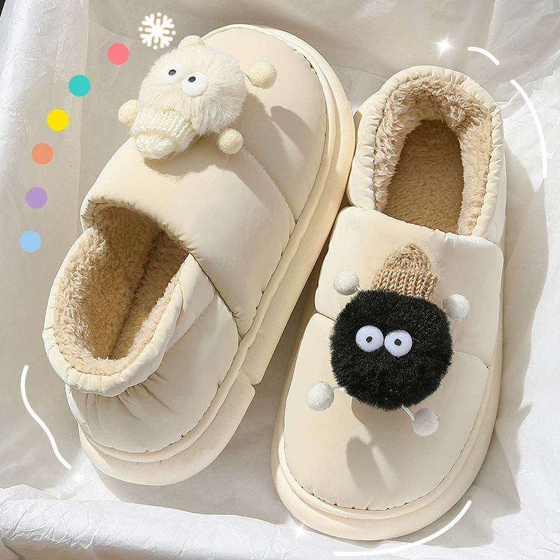 2024 новый милый briquettes пуховое хлопковое Slippers женские сумка каблук водонепроницаемые домашние хлопковые тапочки толстая подошва