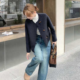 2025秋冬新款双面呢外套女宽松时尚高级感小香风圆领羊毛呢子大衣