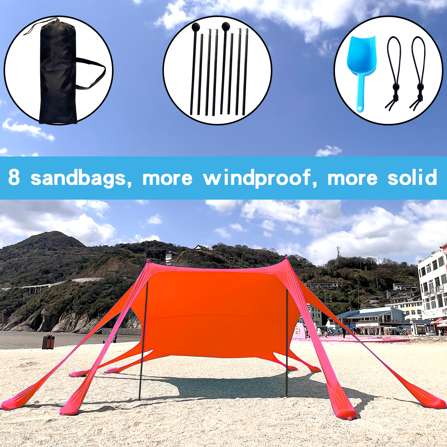 Camping junto al mar transfronterizo, carpa de cielo, sombra de playa, protección solar, carpa portátil, pesca al aire libre, sombrilla