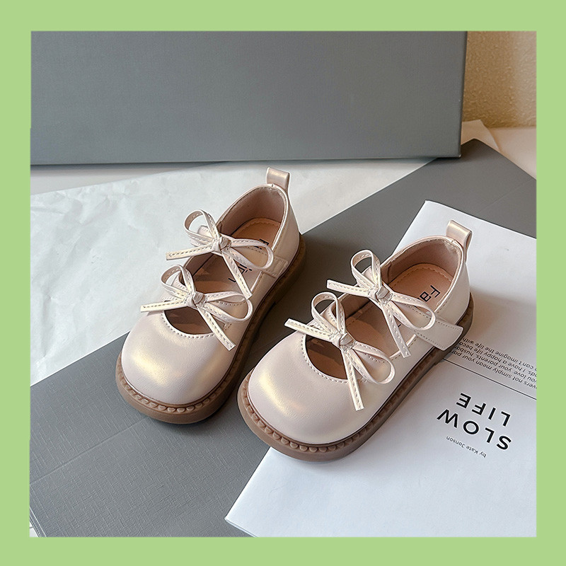 Girls Korean Style Bow Leather Shoes 2025 Spring & Fall New Soft-Soled Mary Jane Princess Shoes Versatile Ballet Leather Shoes