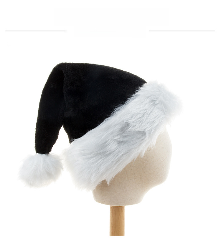 Yihang Cross-border New Black Plush Christmas Hat Thickened Plush Big Ball Christmas Halloween Party Hat_voghion.com