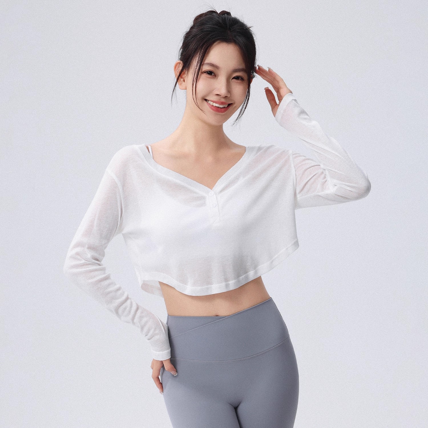 Autumn Lightweight Yoga Cover-Up Women's Long-Sleeved T-Shirt Pilates Fitness Top Outdoor Sun Protection Loose Sports Cover-Up