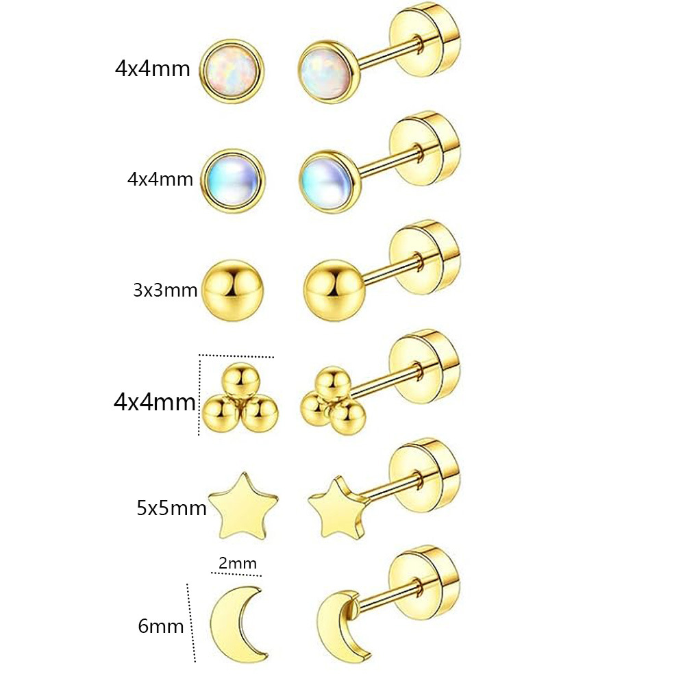 Simple Star Stainless Steel Ear Piercing Jewelry Set - 10-12 Pairs Cartilage Earrings, Twist Ball Earrings for Sleeping detail image 17