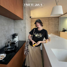 十三行FlSHYU夏季新款美式复古英文印花立体烫图短袖t恤女626262