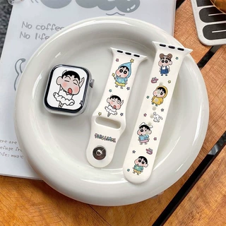 蜡笔小新适用于苹果手表表带iwatchsS11/10/9硅胶AppleUltra3白SE