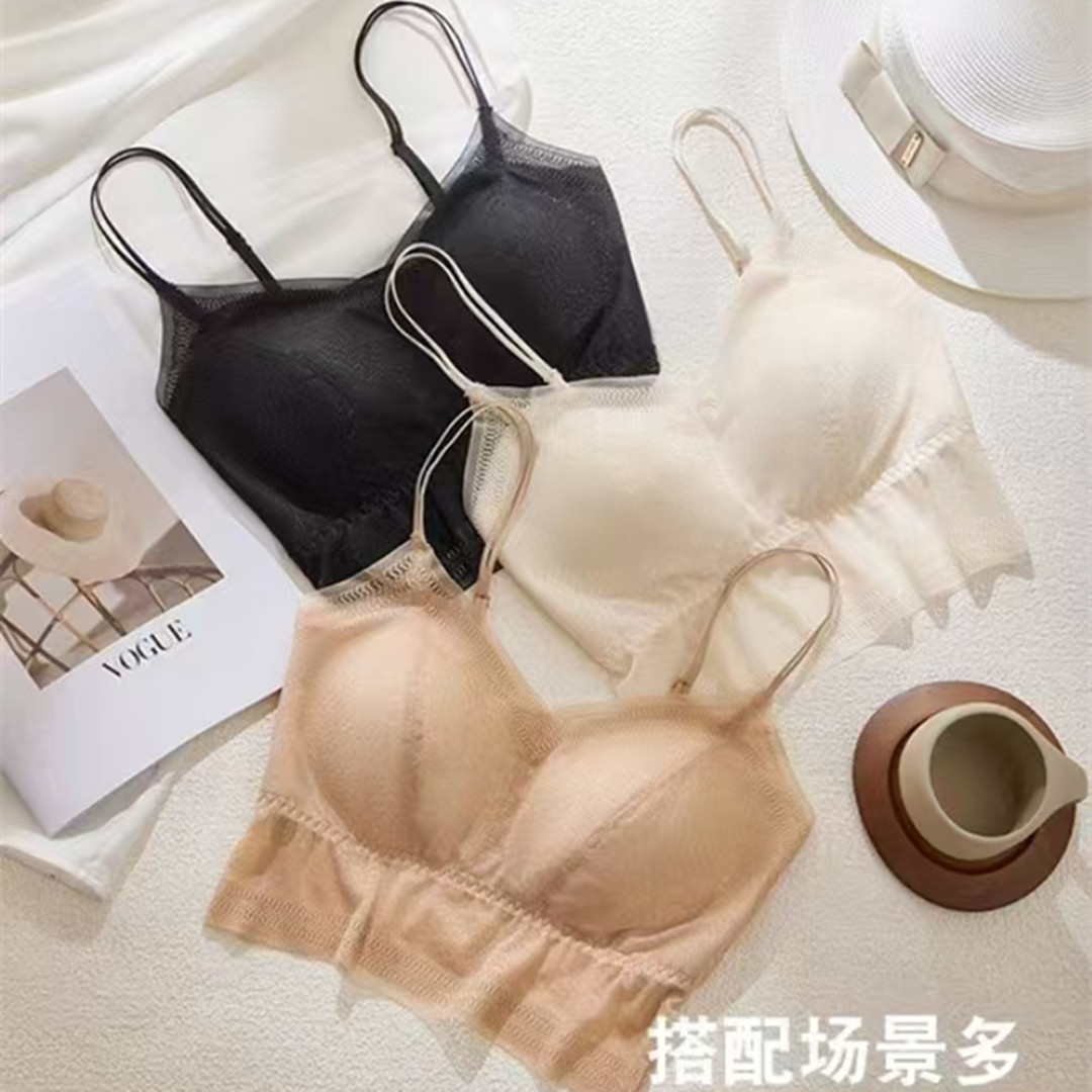 봄과 여름 2025 프랑스 조정 가능한 더블 어깨 스트랩 섹시한 레이스 메쉬 내부 작은 슬링 백 랩 가슴 원피스
