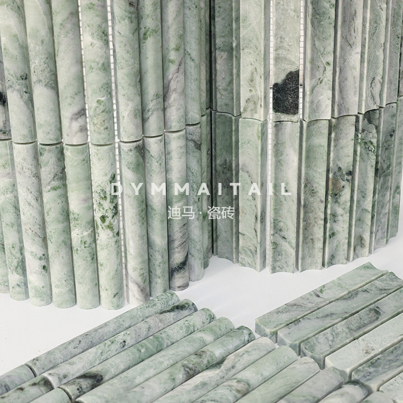 Natural Emerald Green Stone Curved Mosaic Marble Strip Tiles Bathroom Bathroom Commercial Space Wall Tiles