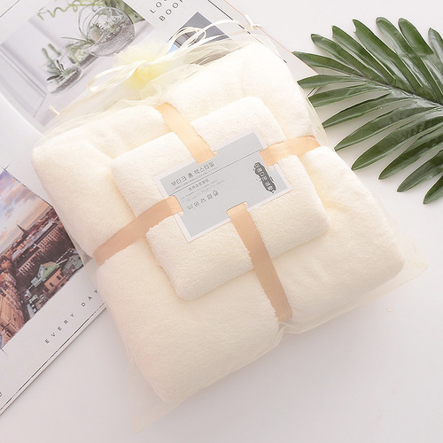 Coral velvet high-density lace plain color baby towel and bath towel set absorbent soft embroidered logo gift wholesale