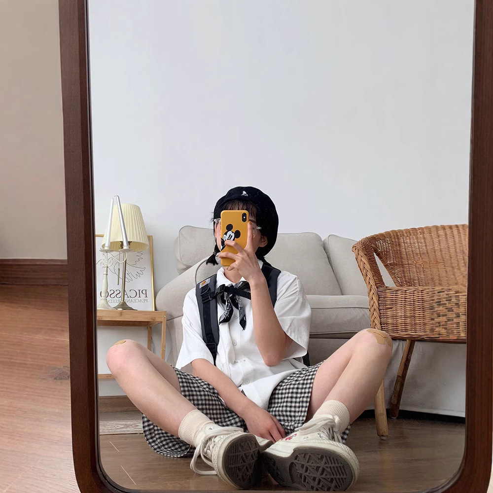 반팔 JK 셔츠 여성 학생 대학 스타일 새로운 일본 느슨한 단색 기본 올 매치 유니폼 화이트 탑