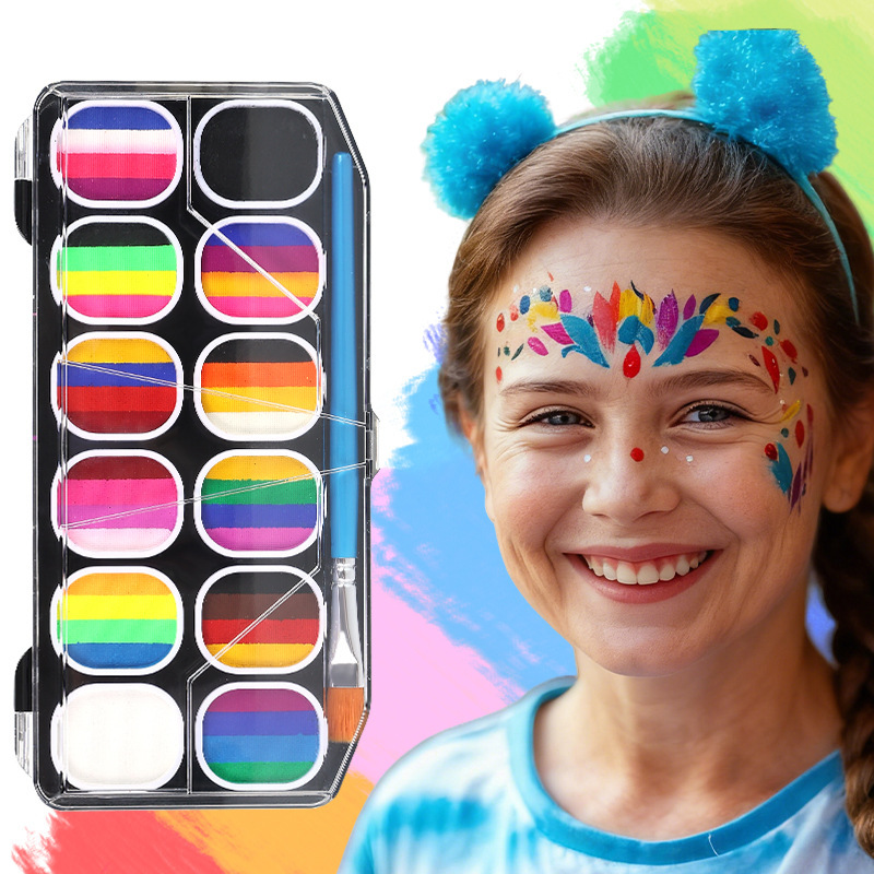 12-Color World Cup Halloween Makeup Face Paint Christmas Face Paint Easy to Clean Water-Soluble Pigment