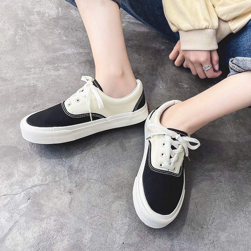 2024春季新款韩版chic拼色拼接帆布鞋女学生可爱ins小众休闲板鞋