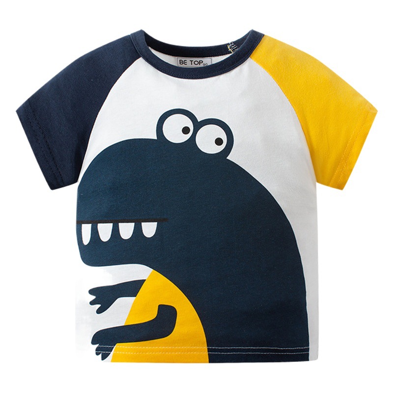 Ropa para niños nueva camiseta de manga corta para niños estilo coreano verano dibujos animados dinosaurio bebé manga niños algodón verano cuello redondo