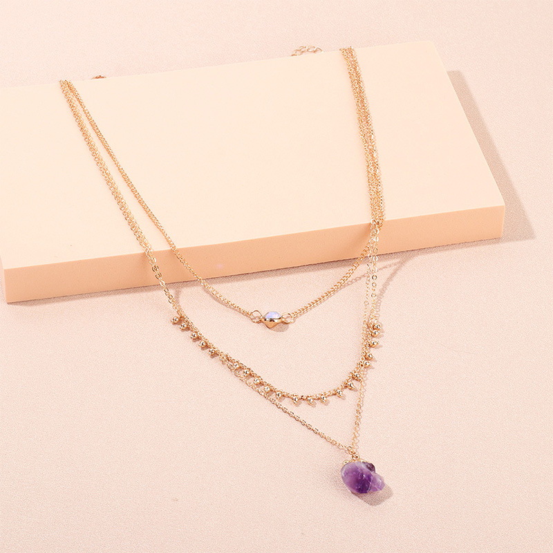 Women'S Gender Sweet Geometric Artificial Crystal Copper Necklace Layered Plating Copper Necklaces