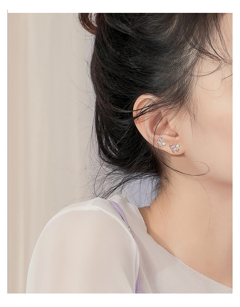 Earrings Event & Party Supplies 1 Pair Silver Zircon Butterfly Ear Studs