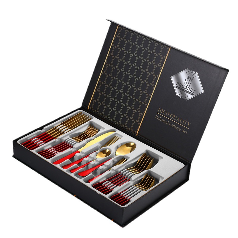 1010 cinco piezas principales transfronteriza cuchillo de comida occidental, tenedor y cuchara traje de caja de regalo